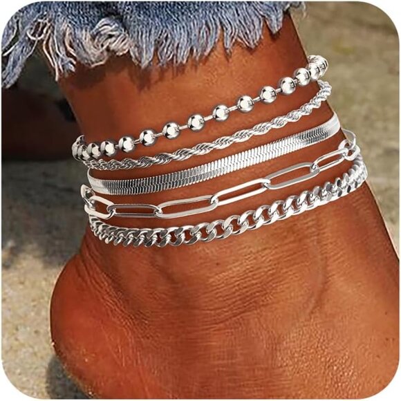 Sterling Silver Anklet Bracelets for Women Waterproof, 925 Sliver Plated CZ & He - Picture 2 of 7